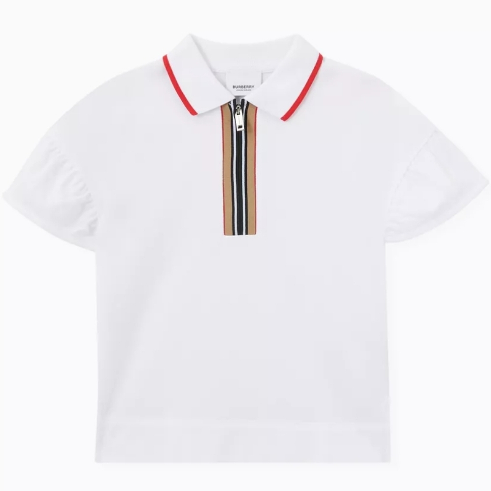 Burberry Icon Stripe Detail Zip-front Polo Shirt top collared nova 4Y